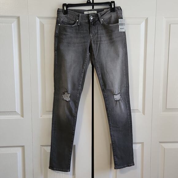 Mavi Womens Gray Distressed Serena Low-rise Skinny Jeans Size 27 Zip Button Soft - Picture 1 of 14